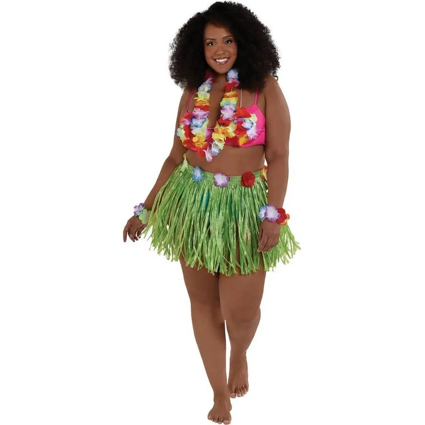 Adult Large Faux Grass Skirt Kit, 5pc 4 Adult Large Faux Grass Skirt Kit, 5pc - Image 2