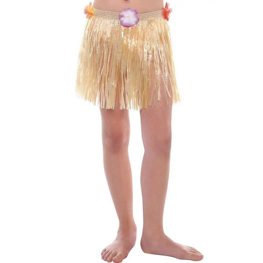 Child Plastic Mini Faux Grass Skirt, 12in 3 Child Plastic Mini Faux Grass Skirt, 12in