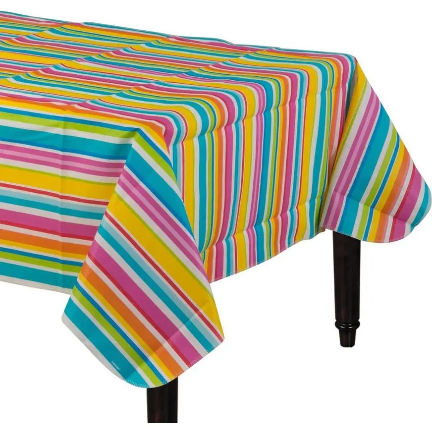 Summer Stripes Flannel-Backed Vinyl Table Cover 3 Summer Stripes Flannel-Backed Vinyl Table Cover