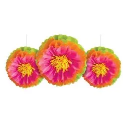 Tropical Flower Tissue Pom Poms 3ct