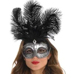 Silver Feather Dominance Masquerade Mask -Party Themes Sales 627924 01
