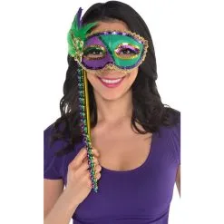 Sequin Mardi Gras Masquerade Mask On A Stick -Party Themes Sales 708984 01