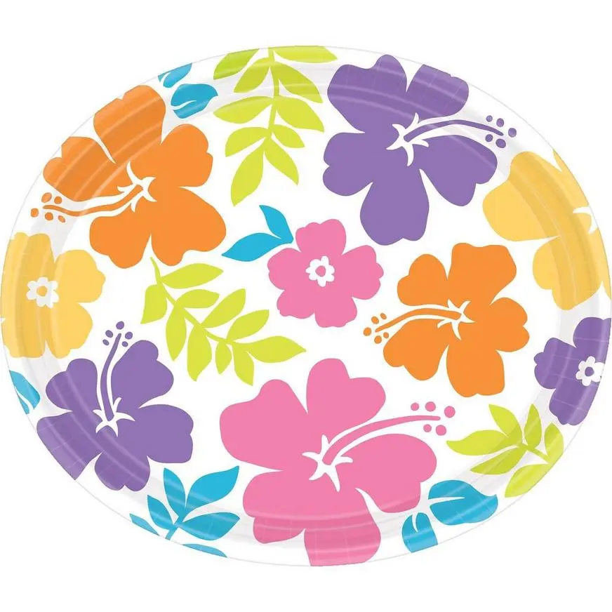 Hibiscus White Oval Plates 18ct 3 Hibiscus White Oval Plates 18ct