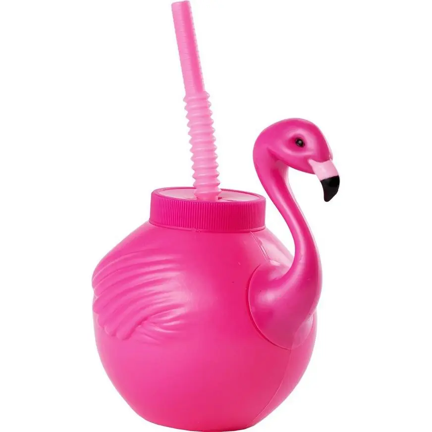 AMSCAN Flamingo Cup With Straw 3 AMSCAN Flamingo Cup With Straw