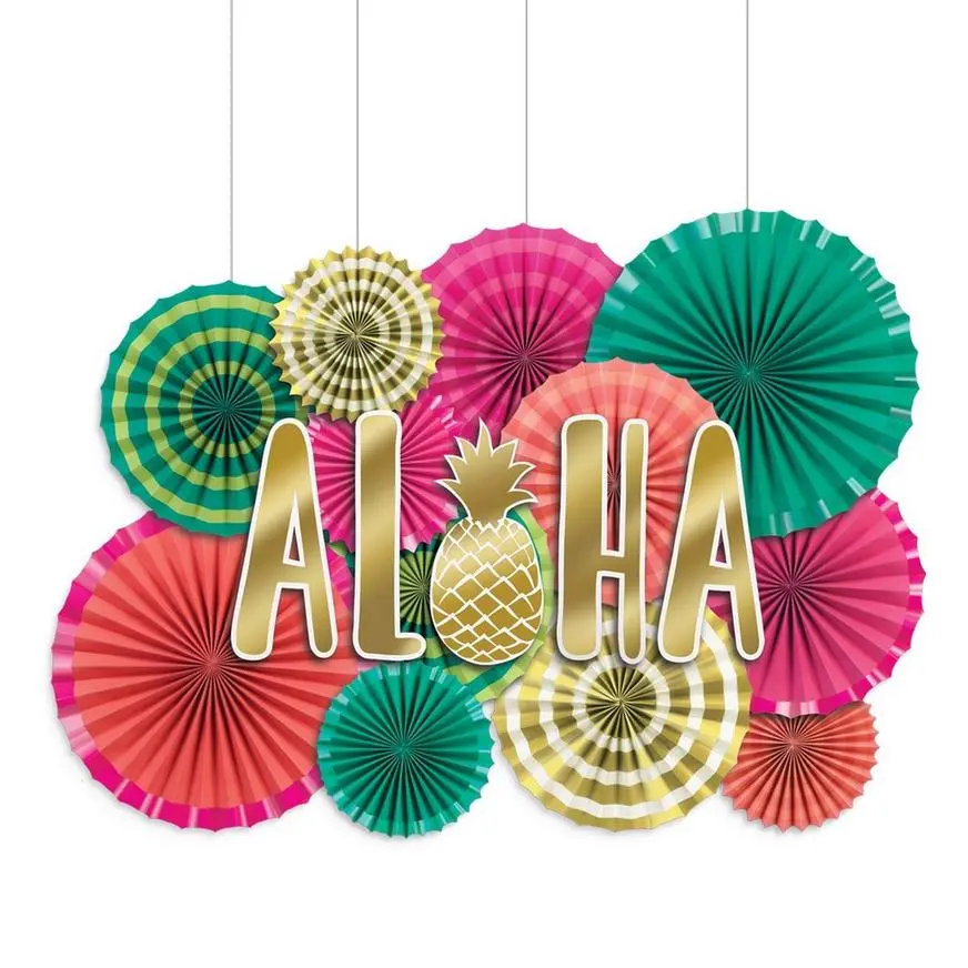 AMSCAN Aloha Paper Fan Decoration Kit 17pc 3 AMSCAN Aloha Paper Fan Decoration Kit 17pc