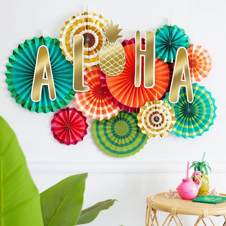 AMSCAN Aloha Paper Fan Decoration Kit 17pc 4 AMSCAN Aloha Paper Fan Decoration Kit 17pc - Image 2