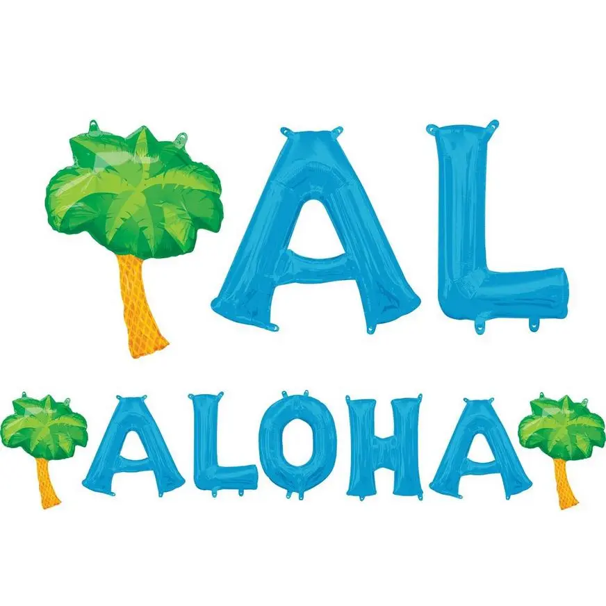ANAGRAM INTERNATIONAL Air-Filled Blue Aloha Letter Balloons With Pennant Banner, 13in 3 ANAGRAM INTERNATIONAL Air-Filled Blue Aloha Letter Balloons With Pennant Banner, 13in