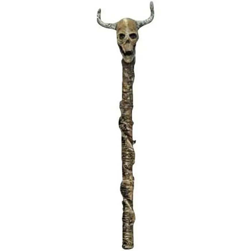 Skull Totem Crosier Staff, 47in 3 Skull Totem Crosier Staff, 47in