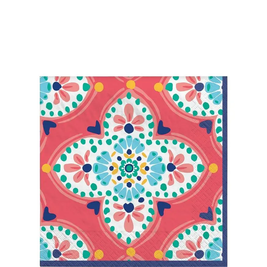 Boho Vibes Floral Quatrefoil Beverage Napkins, 5in, 16ct 3 Boho Vibes Floral Quatrefoil Beverage Napkins, 5in, 16ct