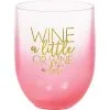 AMSCAN Pink Ombre Wine A Little Or Wine A Lot Plastic Stemless Wine Glass, 15oz -Party Themes Sales 877428