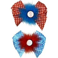 Blue & Red Polka Dot 1 & 2 Charm Hair Bow Clips, 2ct