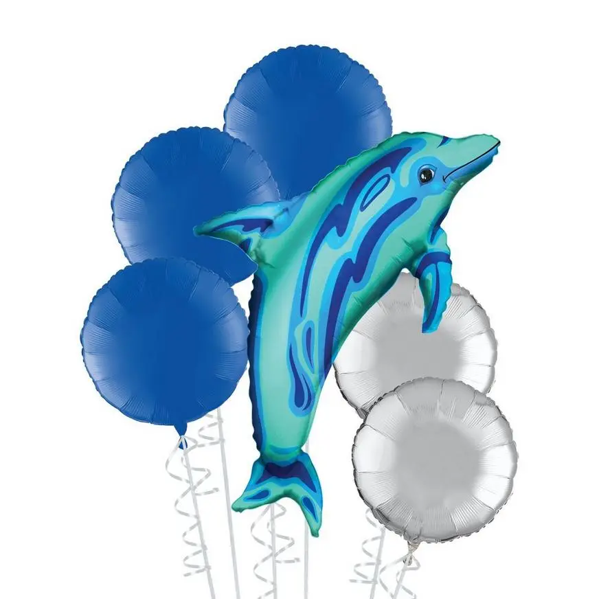 Blue Dolphin Deluxe Balloon Bouquet, 6pc 3 Blue Dolphin Deluxe Balloon Bouquet, 6pc