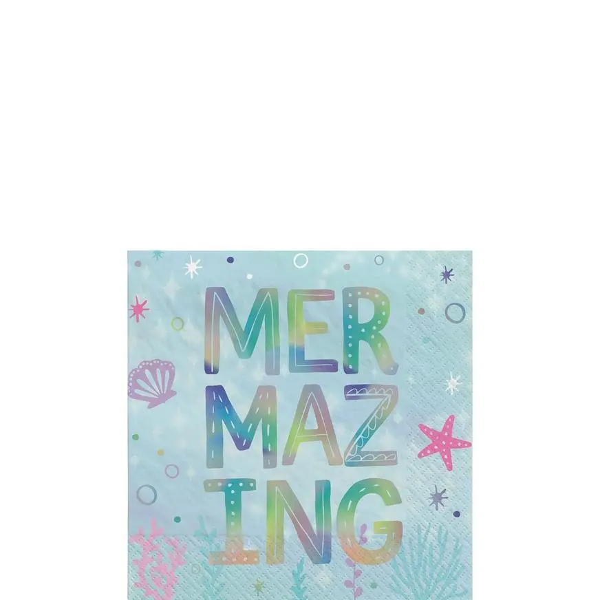 Iridescent Shimmering Mermaids Paper Beverage Napkins, 5in, 16ct 3 Iridescent Shimmering Mermaids Paper Beverage Napkins, 5in, 16ct