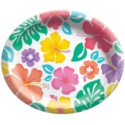 Summer Hibiscus Oval Paper Plates, 12in X 10in, 20ct
