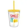Smile & Pass It On Plastic Tumbler With Silly Straw, 12oz