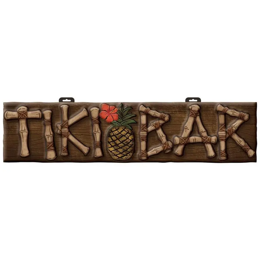 AMSCAN Tiki Bar Vacuform Plastic Sign, 10in X 42in 3 AMSCAN Tiki Bar Vacuform Plastic Sign, 10in X 42in
