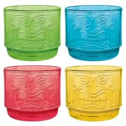 AMSCAN Multicolor Embossed Tiki Plastic Stacking Cups, 12oz, 4ct