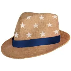 Star Straw Fedora With Blue Ribbon For Adults, One Size