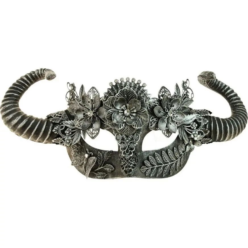 Horned Silver Satyr Masquerade Mask 3 Horned Silver Satyr Masquerade Mask