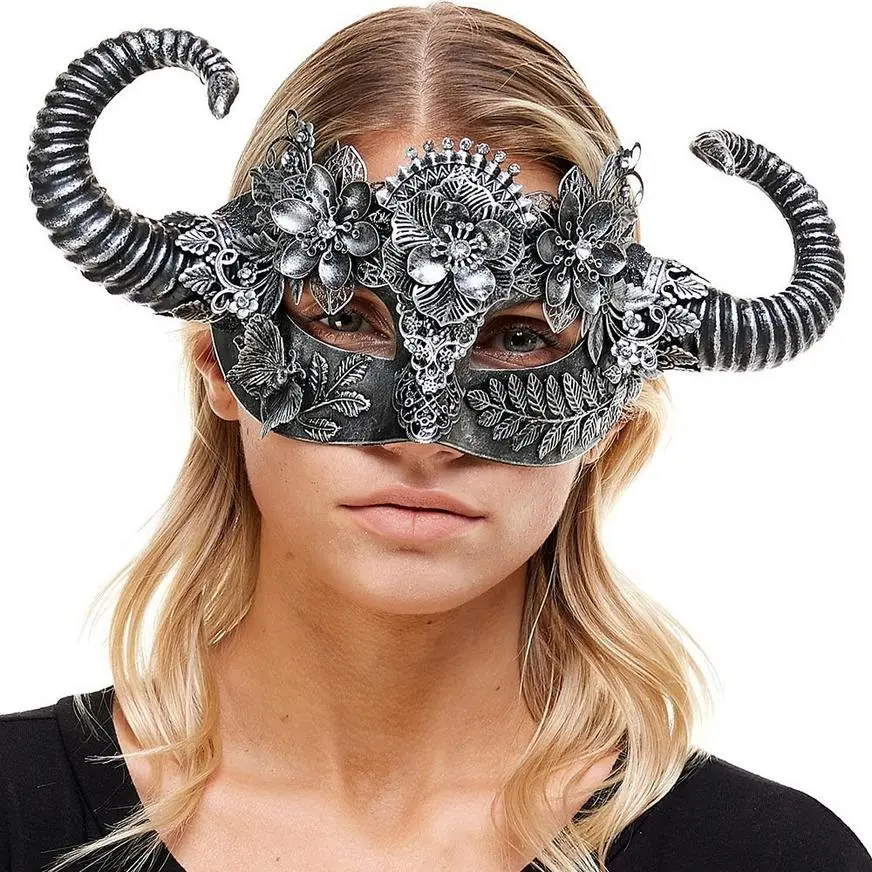 Horned Silver Satyr Masquerade Mask 4 Horned Silver Satyr Masquerade Mask - Image 2