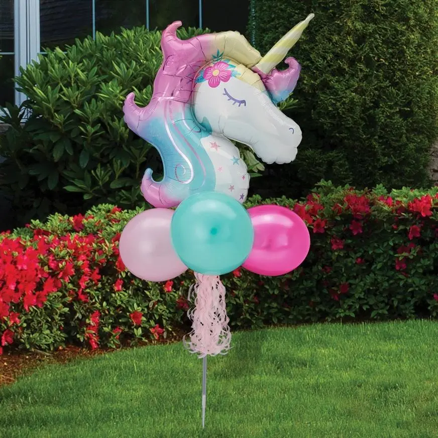 Air-Filled Enchanted Unicorn Foil & Latex Balloon Yard Sign, 64in 3 Air-Filled Enchanted Unicorn Foil & Latex Balloon Yard Sign, 64in