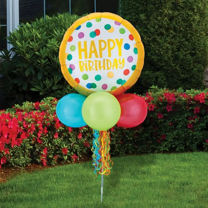 Air-Filled Gold & Polka Dot Birthday Foil & Latex Balloon Yard Sign, 62in 3 Air-Filled Gold & Polka Dot Birthday Foil & Latex Balloon Yard Sign, 62in