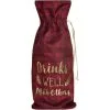 Burgundy Drinks Well With Others Fabric Wine Bag -Party Themes Sales 925849