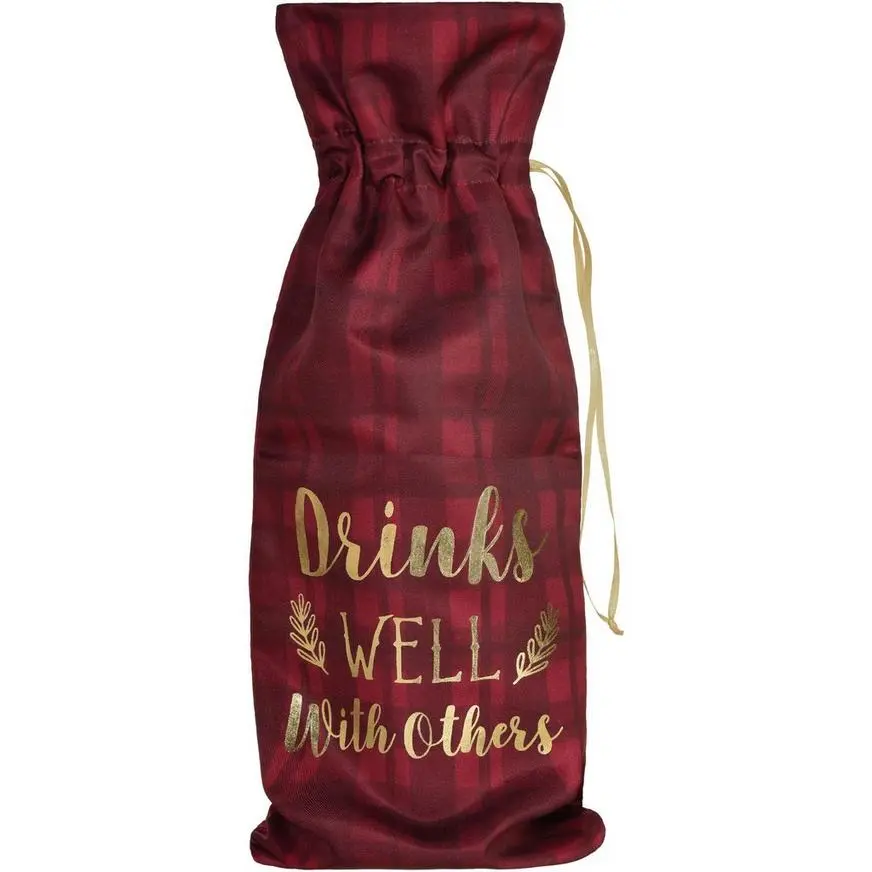 Burgundy Drinks Well With Others Fabric Wine Bag 3 Burgundy Drinks Well With Others Fabric Wine Bag