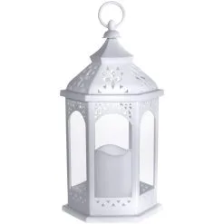White Latika LED Candle Lantern, 7.7in X 15.75in