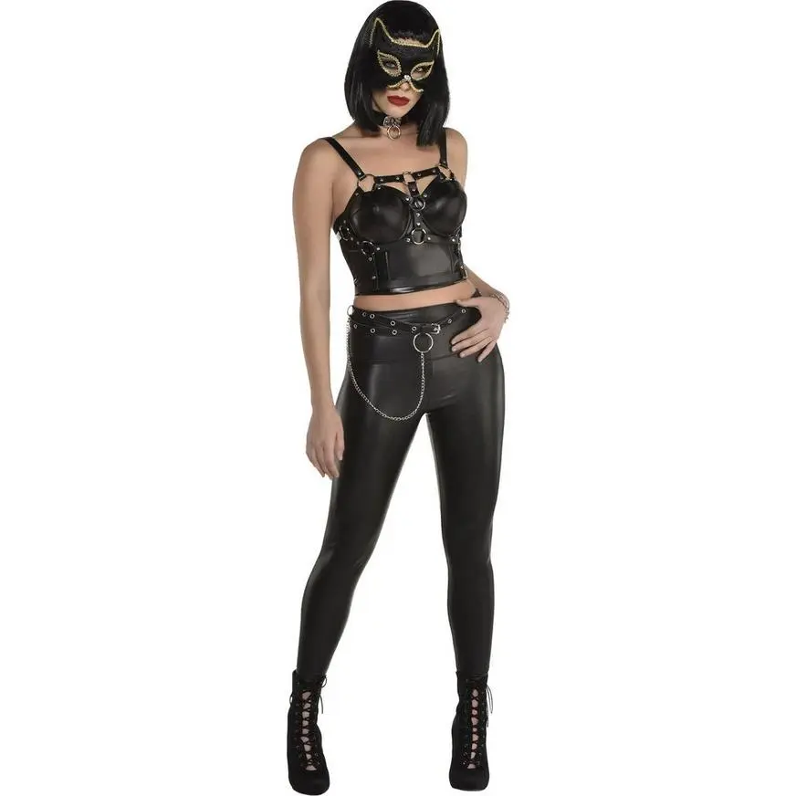 Black & Gold Fabric & Marabou Feather Cat Mask 4 Black & Gold Fabric & Marabou Feather Cat Mask - Image 2