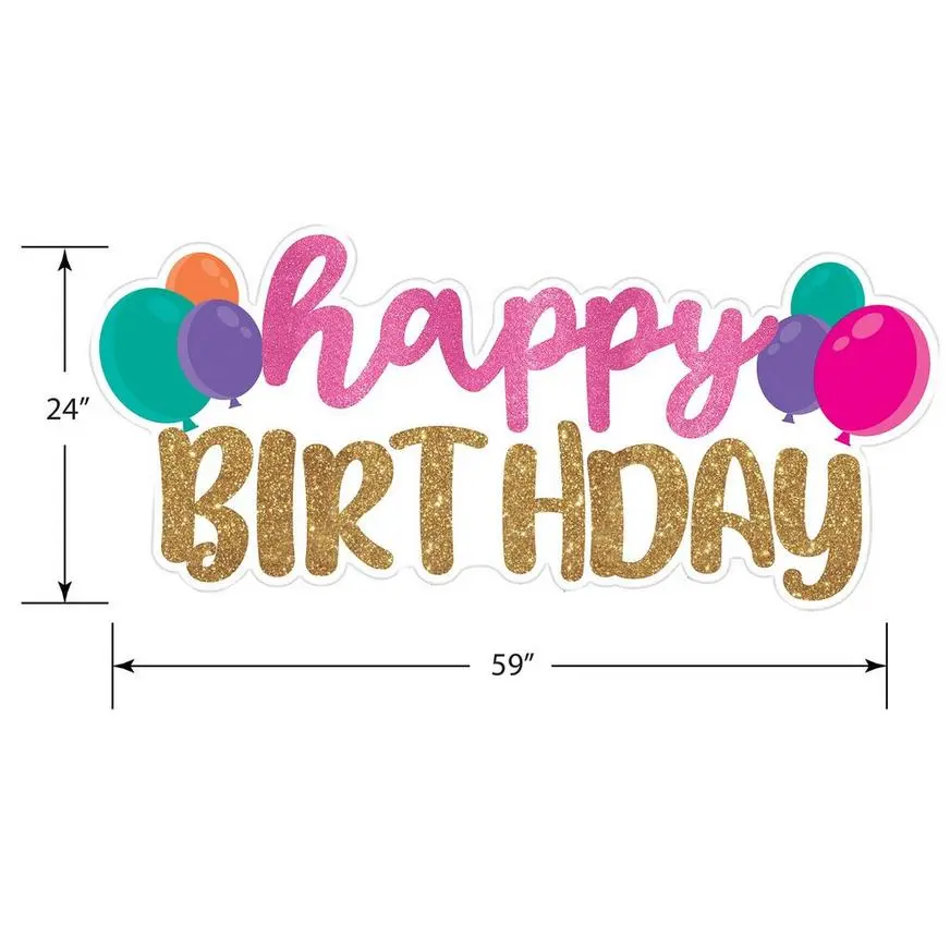 Gold & Pink Glitter Happy Birthday Corrugated Plastic Yard Sign, 67.6in X 30.7in 4 Gold & Pink Glitter Happy Birthday Corrugated Plastic Yard Sign, 67.6in X 30.7in - Image 2
