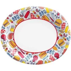 Grillin' And Chillin' Oval Paper Plates, 12in, 20ct