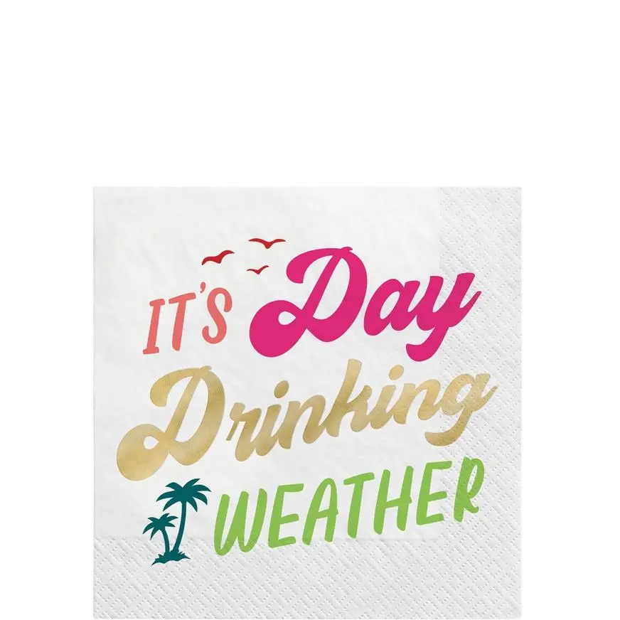 Metallic It's Day Drinking Weather Summer Paper Beverage Napkins, 5in, 16ct 3 Metallic It's Day Drinking Weather Summer Paper Beverage Napkins, 5in, 16ct