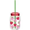 Summer Strawberry Plastic Mason Jar Cup With Straw, 16oz