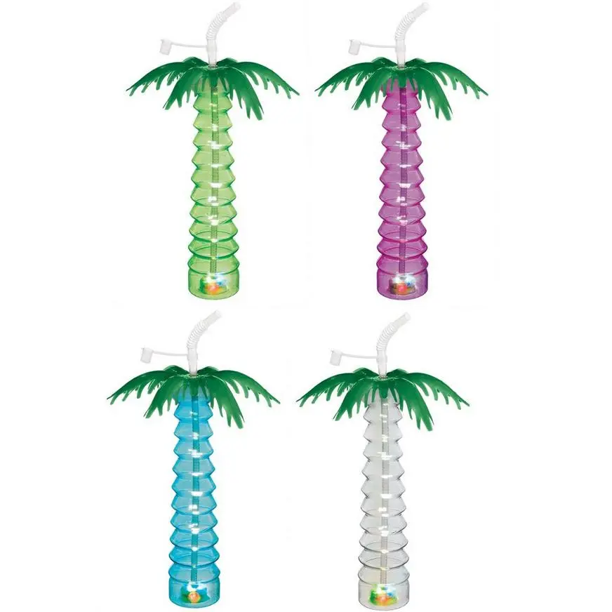 Light-Up Palm Tree Plastic Cup With Straw 3 Light-Up Palm Tree Plastic Cup With Straw
