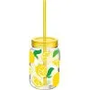 Summer Lemon Plastic Mason Jar Cup With Straw, 16oz -Party Themes Sales 937636