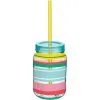 Summer Stripe Plastic Mason Jar Cup With Straw, 16oz