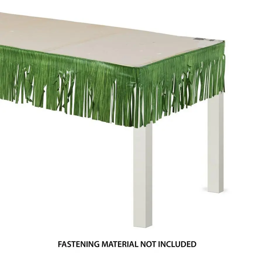 Green Faux Grass Plastic Fringe Table Skirt With Table Cover Clips, 50ft X 10in 5 Green Faux Grass Plastic Fringe Table Skirt With Table Cover Clips, 50ft X 10in - Image 3