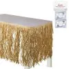 Tan Raffia Grass Fringe Table Skirt With Table Cover Clips, 9ft X 28in