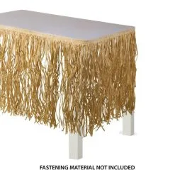 Tan Raffia Grass Fringe Table Skirt With Table Cover Clips, 9ft X 28in 7 Tan Raffia Grass Fringe Table Skirt With Table Cover Clips, 9ft X 28in -Party Themes Sales 940437 02