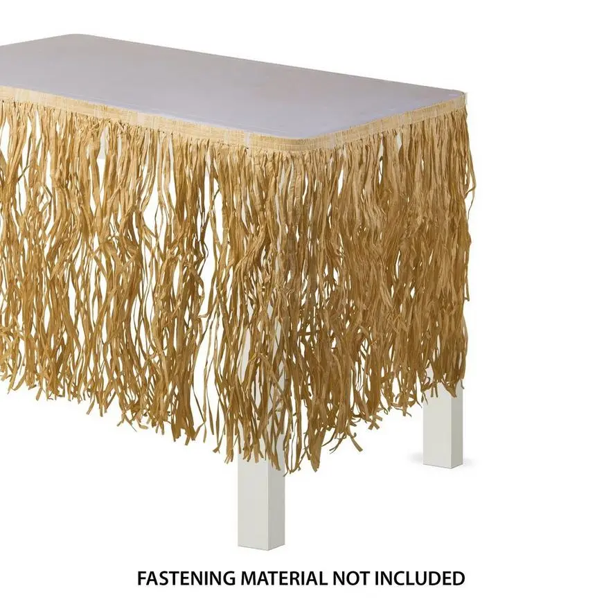 Tan Raffia Grass Fringe Table Skirt With Table Cover Clips, 9ft X 28in 5 Tan Raffia Grass Fringe Table Skirt With Table Cover Clips, 9ft X 28in - Image 3