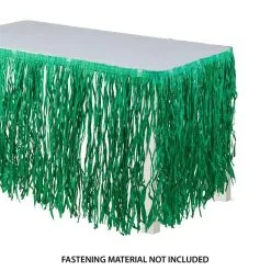 Green Faux Grass Tissue Paper Fringe Table Skirt With Table Cover Clips, 9ft X 29in -Party Themes Sales 940438 02