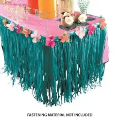 Aloha Faux Grass Plastic Fringe Table Skirt With Fabric Flowers & Table Cover Clips, 9ft X 30in -Party Themes Sales 940439 02