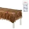 Faux Woven Luau Plastic Table Cover & Tan Raffia Grass Fringe Table Skirt With Flowers Set With Table Cover Clips -Party Themes Sales 940441
