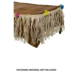 Faux Woven Luau Plastic Table Cover & Tan Raffia Grass Fringe Table Skirt With Flowers Set With Table Cover Clips -Party Themes Sales 940441 02
