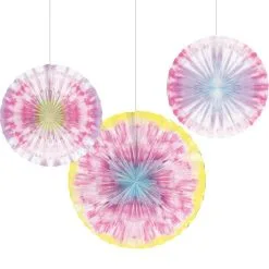 Tie-Dye Party Paper Fans, 3ct