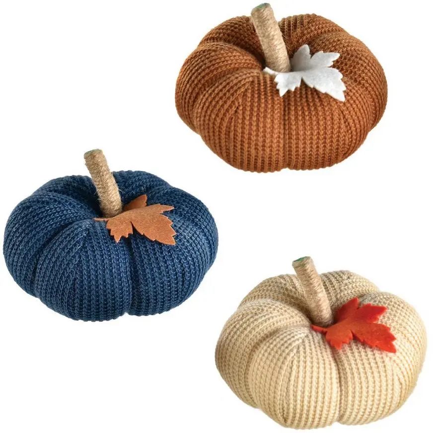Knitted Pumpkins, 5in, 3pc 3 Knitted Pumpkins, 5in, 3pc