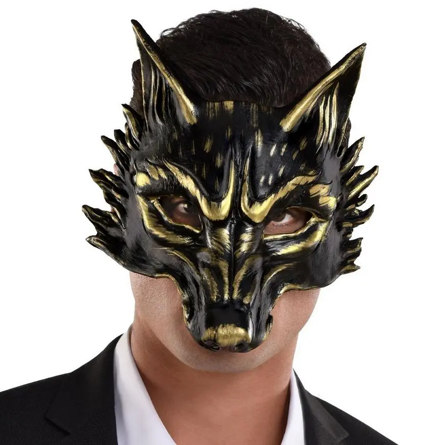 AMSCAN Adult Black & Metallic Gold Wolf Foam Half Mask 3 AMSCAN Adult Black & Metallic Gold Wolf Foam Half Mask