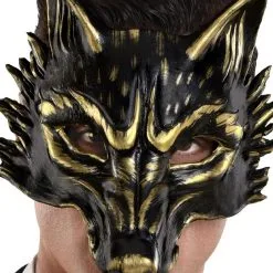 AMSCAN Adult Black & Metallic Gold Wolf Foam Half Mask 6 AMSCAN Adult Black & Metallic Gold Wolf Foam Half Mask -Party Themes Sales 942050 01