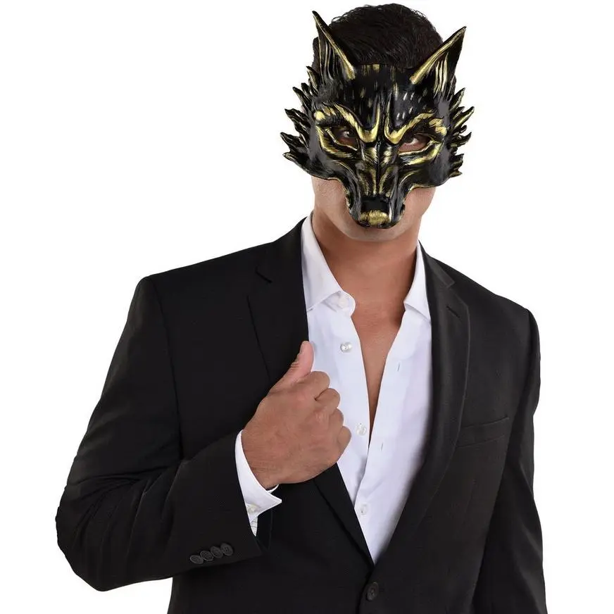 AMSCAN Adult Black & Metallic Gold Wolf Foam Half Mask 5 AMSCAN Adult Black & Metallic Gold Wolf Foam Half Mask - Image 3